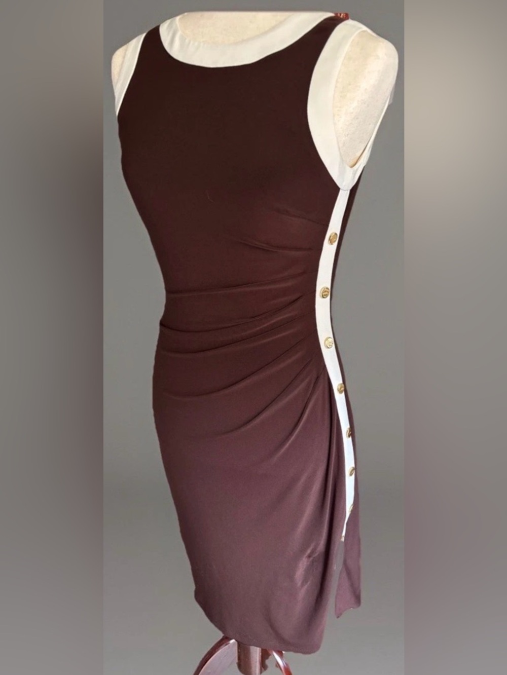 RALPH LAUREN Color blocked brown  Sleeveless Sheath midi Dress stretchy Size 2